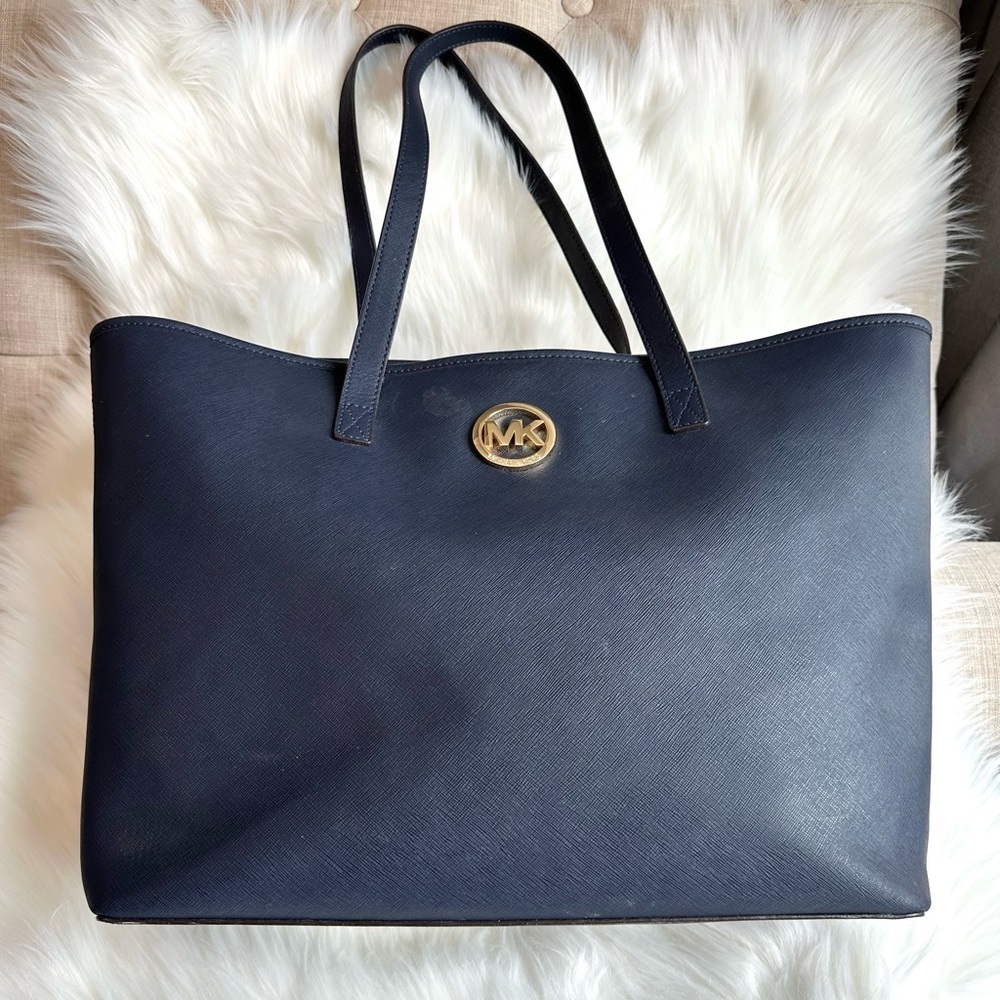 MICHAEL KORS Large Blue Saffiano Leather Tote Bag